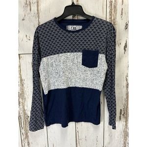 Libertador Men's Cotton Long Sleeve T-Shirt Blue/Gray Pocket Tee Size Med